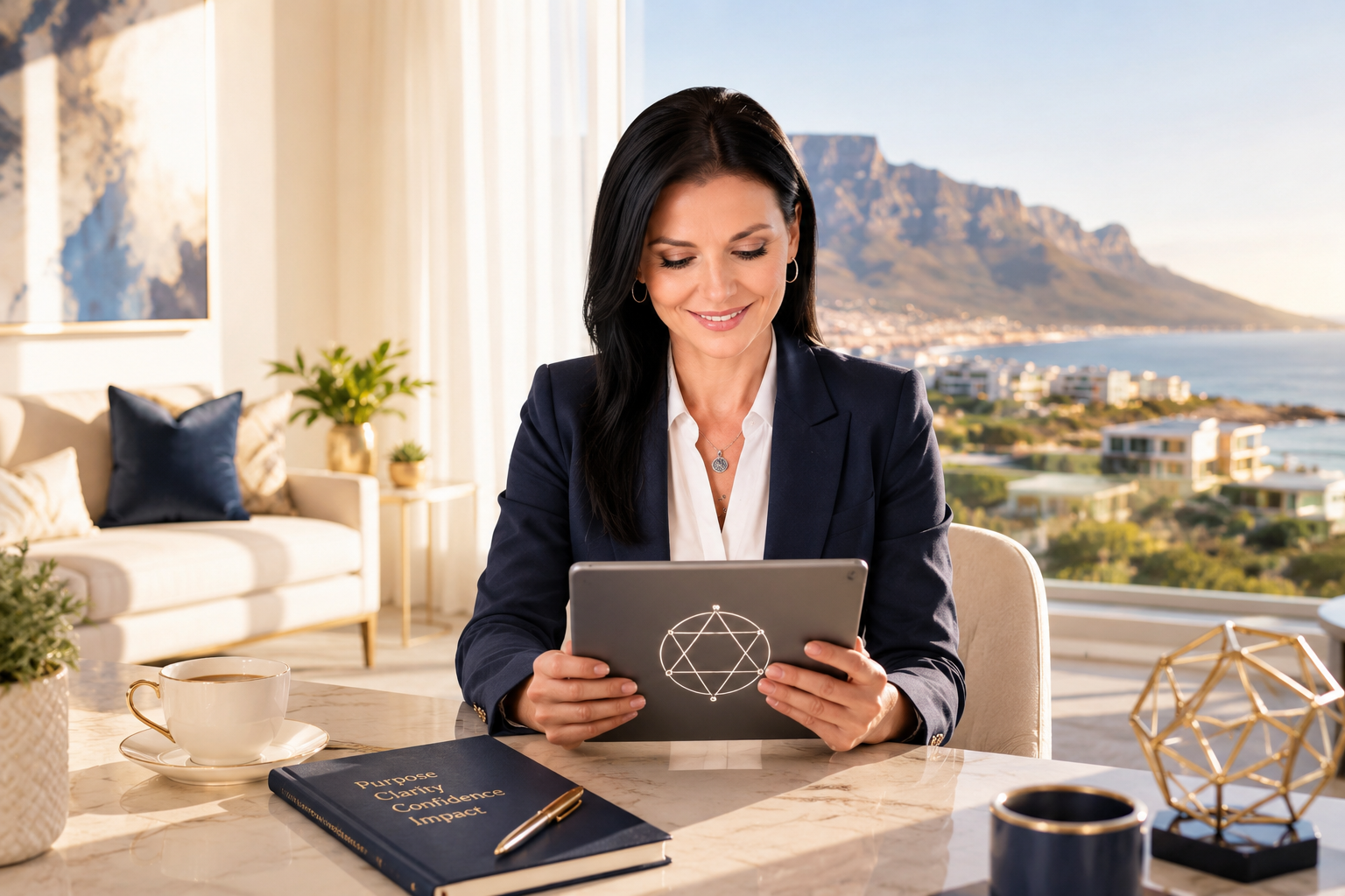Woman with Enneagram tablet, Table Mountain Cape Town